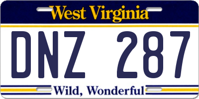 WV license plate DNZ287