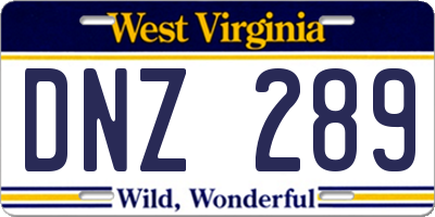 WV license plate DNZ289