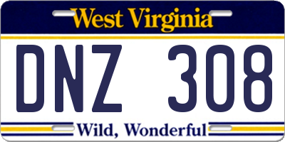 WV license plate DNZ308