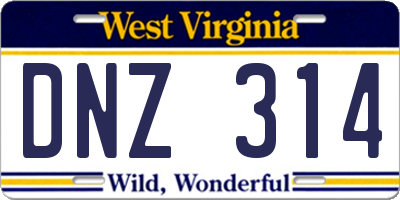 WV license plate DNZ314
