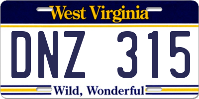 WV license plate DNZ315
