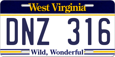 WV license plate DNZ316