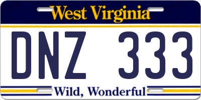 WV license plate DNZ333
