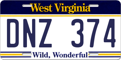 WV license plate DNZ374