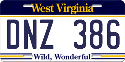 WV license plate DNZ386