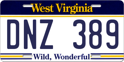 WV license plate DNZ389