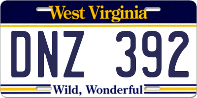 WV license plate DNZ392