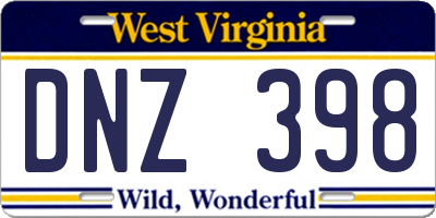 WV license plate DNZ398