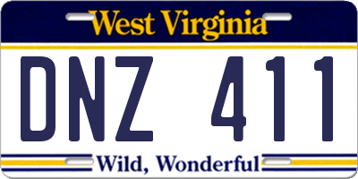 WV license plate DNZ411