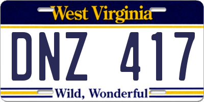 WV license plate DNZ417