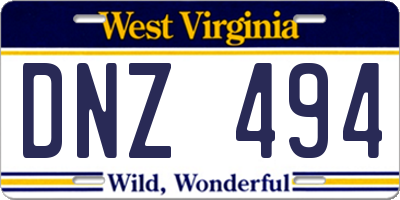 WV license plate DNZ494