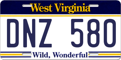 WV license plate DNZ580