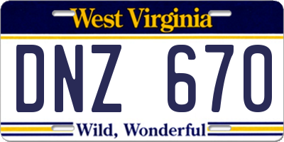 WV license plate DNZ670