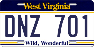 WV license plate DNZ701