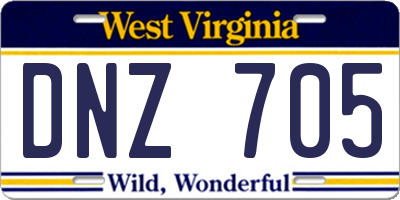 WV license plate DNZ705
