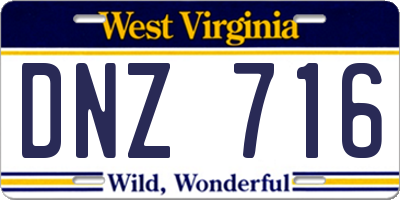 WV license plate DNZ716