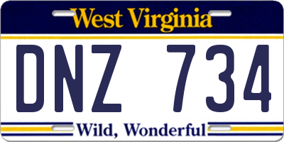 WV license plate DNZ734