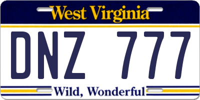 WV license plate DNZ777