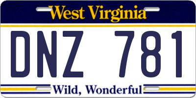 WV license plate DNZ781