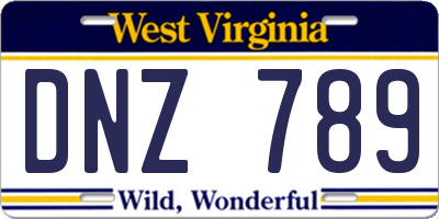 WV license plate DNZ789
