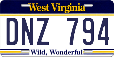 WV license plate DNZ794
