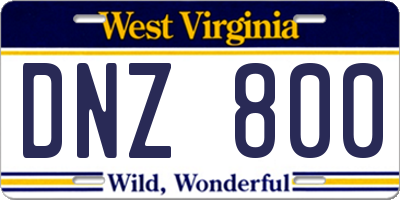 WV license plate DNZ800