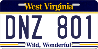 WV license plate DNZ801