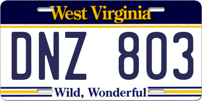 WV license plate DNZ803