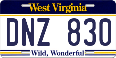 WV license plate DNZ830