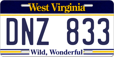WV license plate DNZ833