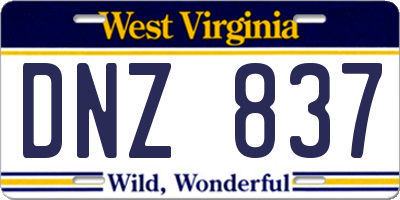 WV license plate DNZ837