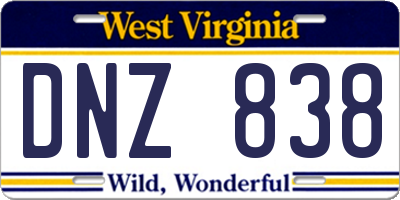WV license plate DNZ838