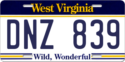 WV license plate DNZ839