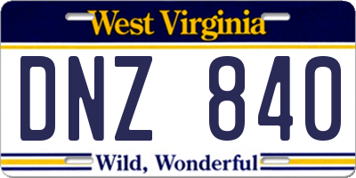 WV license plate DNZ840