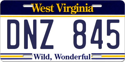 WV license plate DNZ845