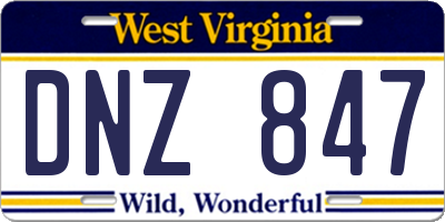 WV license plate DNZ847