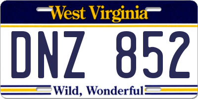 WV license plate DNZ852
