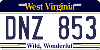 WV license plate DNZ853