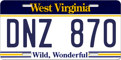 WV license plate DNZ870