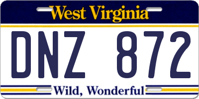 WV license plate DNZ872