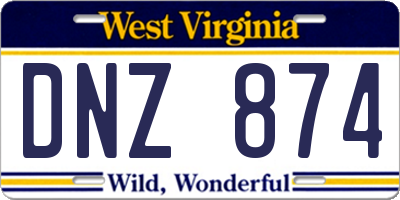 WV license plate DNZ874