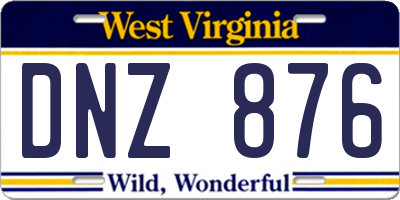 WV license plate DNZ876