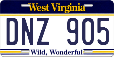 WV license plate DNZ905