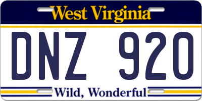 WV license plate DNZ920