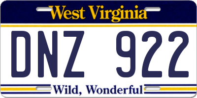 WV license plate DNZ922