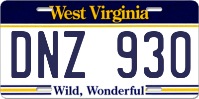 WV license plate DNZ930