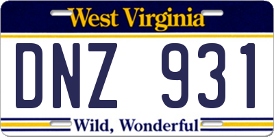 WV license plate DNZ931