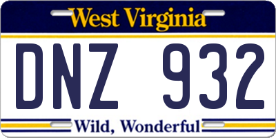 WV license plate DNZ932