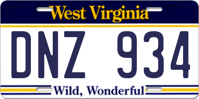 WV license plate DNZ934