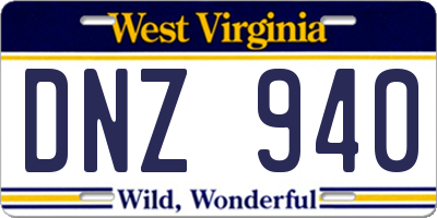 WV license plate DNZ940